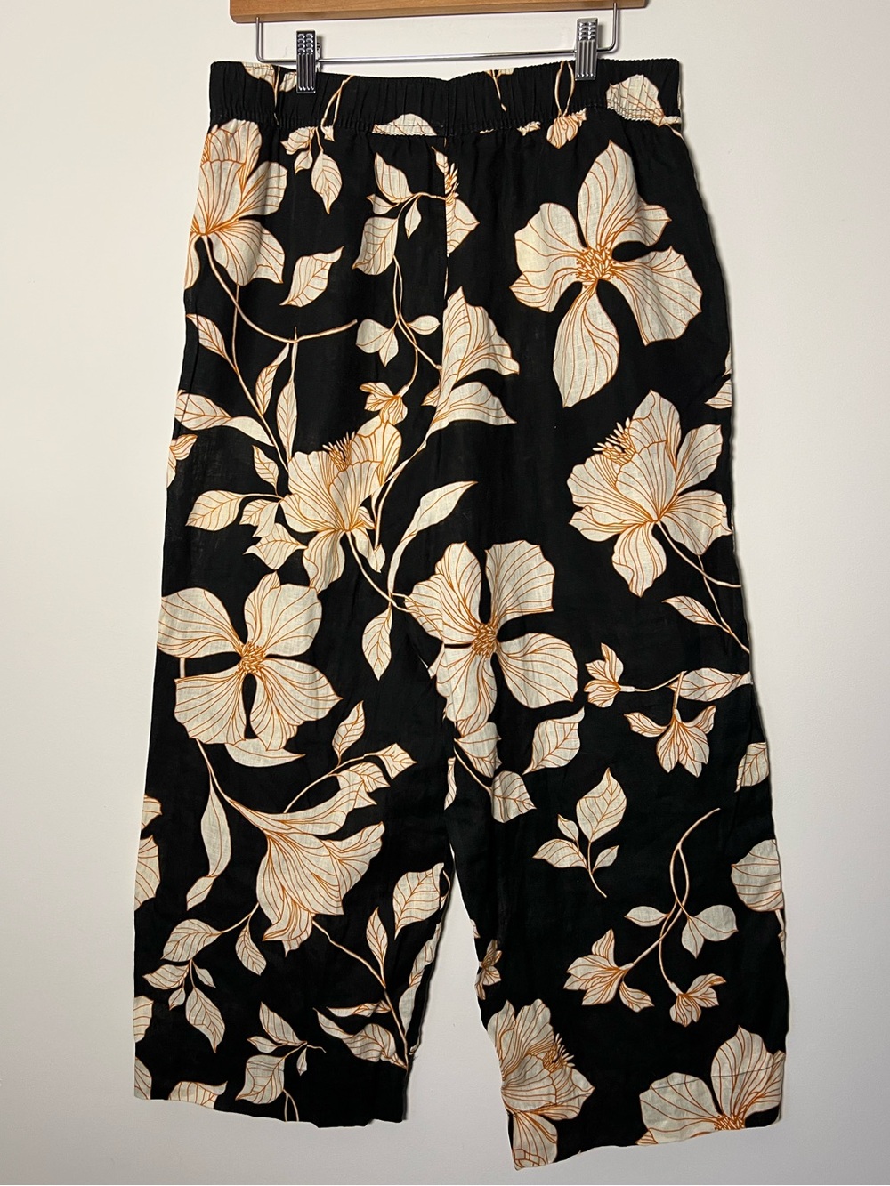 Cynthia Rowley Black Wide-Leg Floral Pants Elasticated Waist Summer - Picture 8 of 9